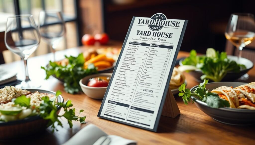 A crisp, well-lit photograph of a Yard House restaurant menu, showcasing the nutrition facts for their pizzas and tacos. The menu is displayed on a wooden table, with fresh ingredients and tableware arranged around it. The lighting is soft and natural, creating a warm and inviting atmosphere. The camera angle is slightly elevated, allowing the viewer to clearly see the details of the menu. The background is blurred, keeping the focus on the menu itself. The overall composition conveys a sense of quality and attention to detail, reflecting the Yard House brand and the importance of nutrition information for their customers. A crisp, well-lit photograph of a Yard House restaurant menu, showcasing the nutrition facts for their pizzas and tacos. The menu is displayed on a wooden table, with fresh ingredients and tableware arranged around it. The lighting is soft and natural, creating a warm and inviting atmosphere. The camera angle is slightly elevated, allowing the viewer to clearly see the details of the menu. The background is blurred, keeping the focus on the menu itself. The overall composition conveys a sense of quality and attention to detail, reflecting the Yard House brand and the importance of nutrition information for their customers.