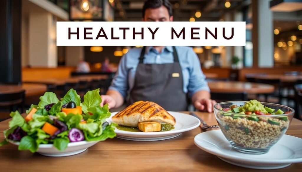 A visually appealing and informative image showcasing the healthy menu options at Yard House. The foreground features a selection of fresh, vibrant dishes including a leafy green salad, grilled fish with roasted vegetables, and a quinoa and avocado bowl. In the middle ground, a server presents these options on a wooden table, highlighting the restaurant's commitment to nutritious and flavorful cuisine. The background subtly showcases the modern, open-concept ambiance of a Yard House location, with warm lighting and sleek, minimal decor. The overall scene conveys a sense of wellness, balance, and the ability to make mindful dining choices at this popular casual dining establishment. A visually appealing and informative image showcasing the healthy menu options at Yard House. The foreground features a selection of fresh, vibrant dishes including a leafy green salad, grilled fish with roasted vegetables, and a quinoa and avocado bowl. In the middle ground, a server presents these options on a wooden table, highlighting the restaurant's commitment to nutritious and flavorful cuisine. The background subtly showcases the modern, open-concept ambiance of a Yard House location, with warm lighting and sleek, minimal decor. The overall scene conveys a sense of wellness, balance, and the ability to make mindful dining choices at this popular casual dining establishment.